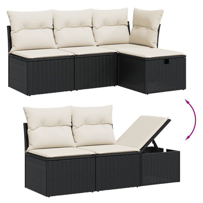8-tlg. Garten-Sofagarnitur mit Kissen Schwarz Poly Rattan