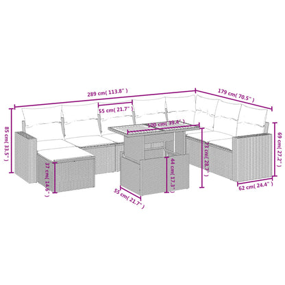 vidaXL 9-tlg. Garten-Sofagarnitur mit Kissen Schwarz Poly Rattan