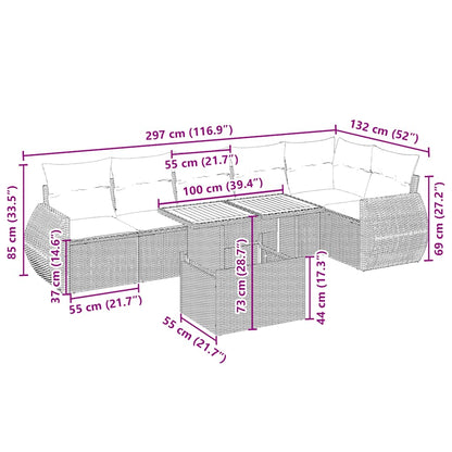 7-tlg. Garten-Sofagarnitur mit Kissen Beige Poly Rattan