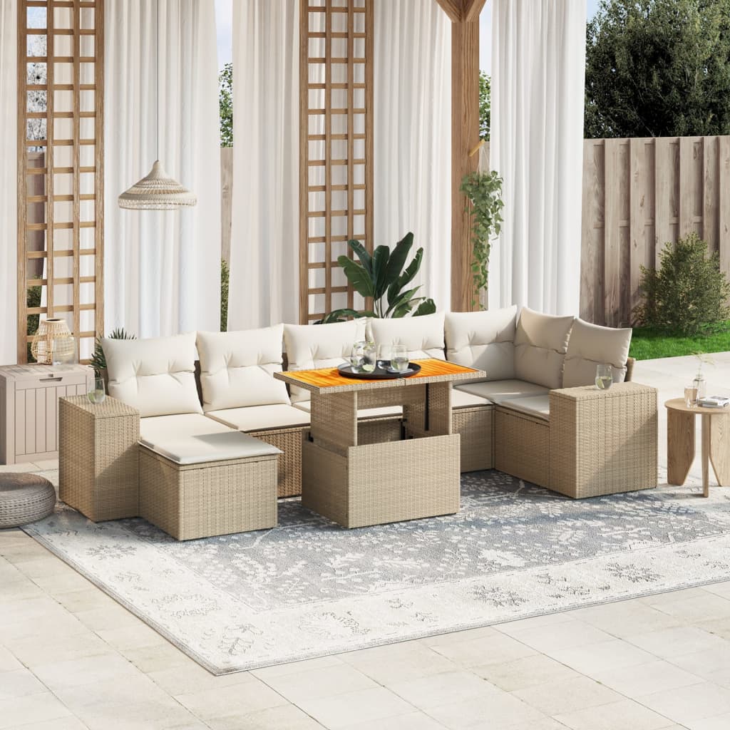 8-tlg. Garten-Sofagarnitur mit Kissen Beige Poly Rattan