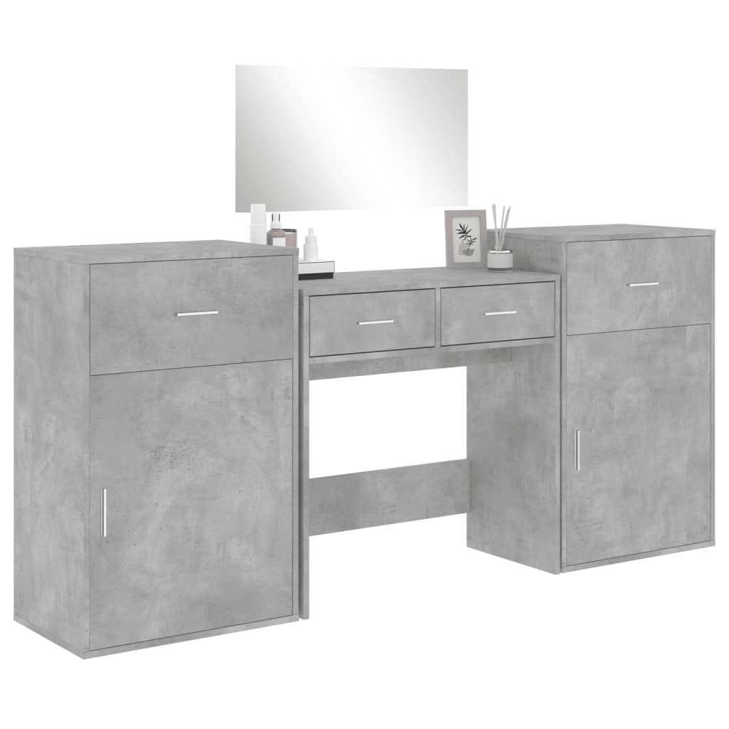 vidaXL Ensemble de coiffeuse 4 pcs gris béton en bois d'ingénierie