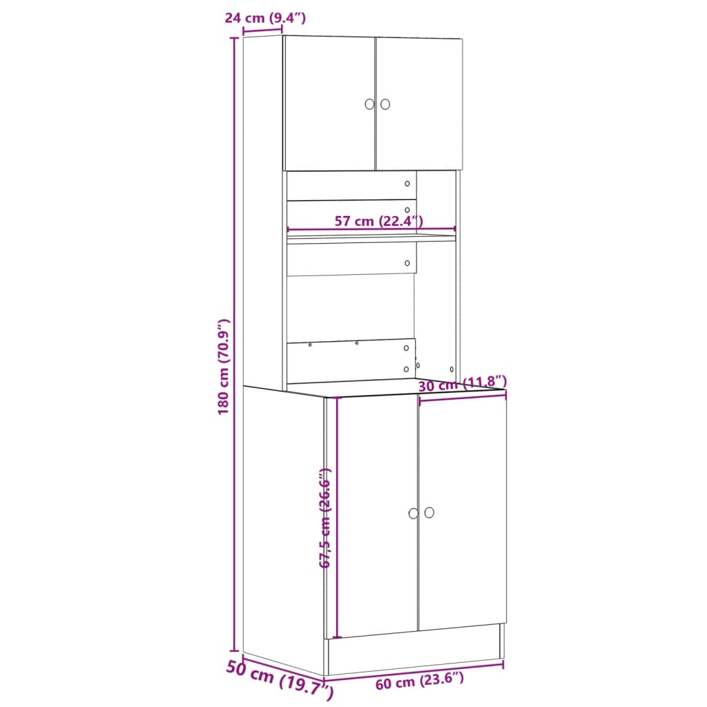 vidaXL Küchenschrank Weiß 60x50x180 cm Holzwerkstoff