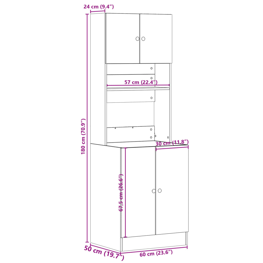 vidaXL Küchenschrank Sonoma-Eiche 60x50x180 cm Holzwerkstoff