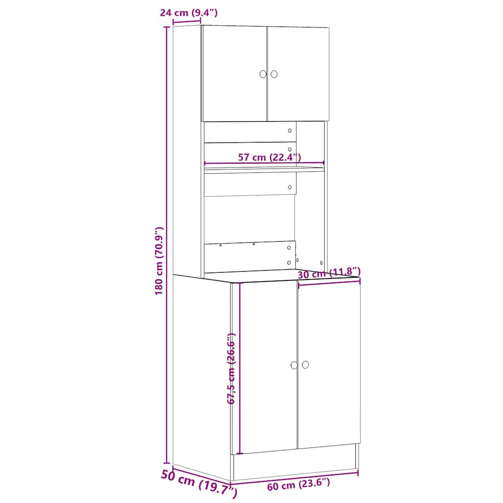 vidaXL Küchenschrank Grau Sonoma 60x50x180 cm Holzwerkstoff
