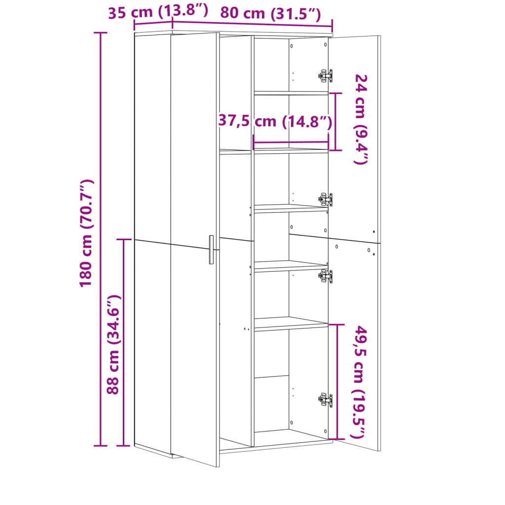 vidaXL Highboard Schwarz 80x35x180 cm Holzwerkstoff