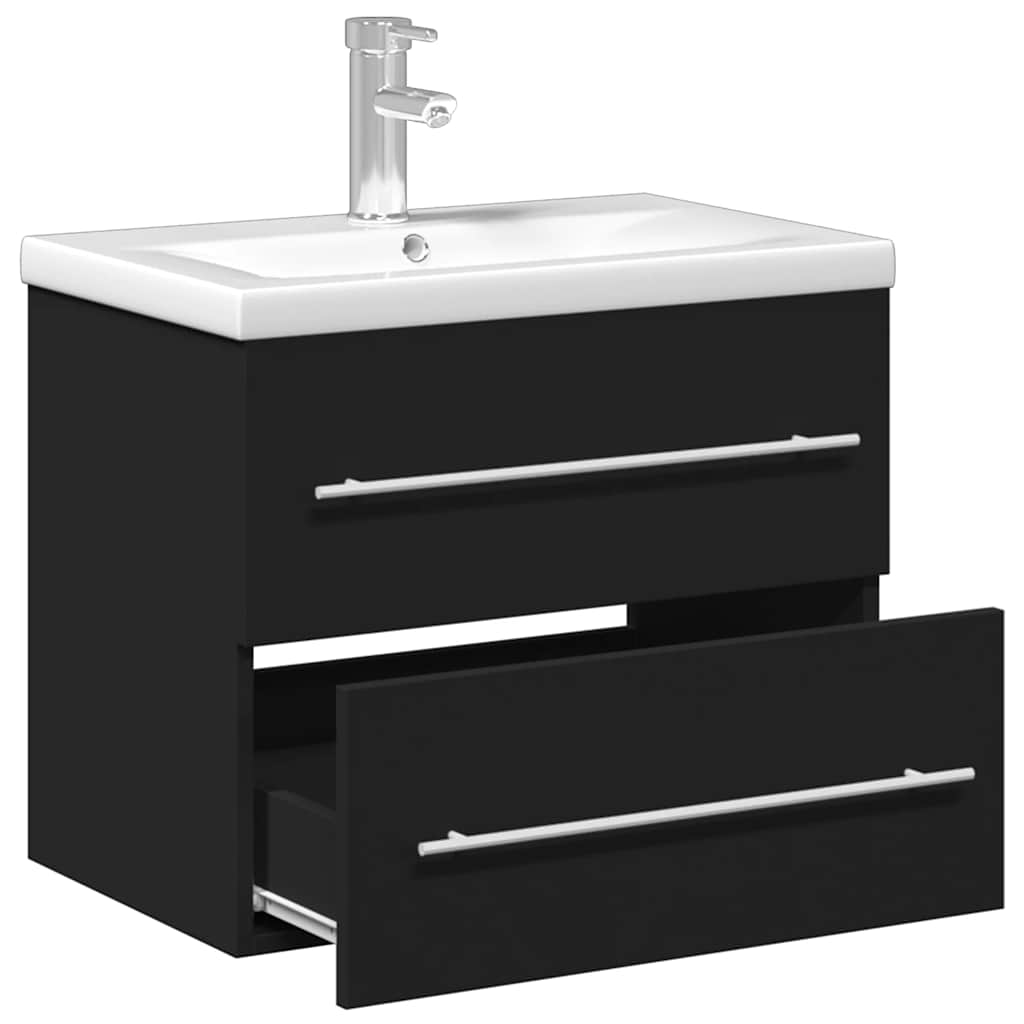 vidaXL Waschbeckenunterschrank mit Einbaubecken Schwarz