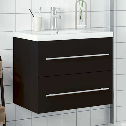 vidaXL Waschbeckenunterschrank mit Einbaubecken Schwarz