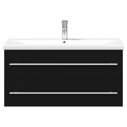 vidaXL Waschbeckenunterschrank mit Einbaubecken Schwarz