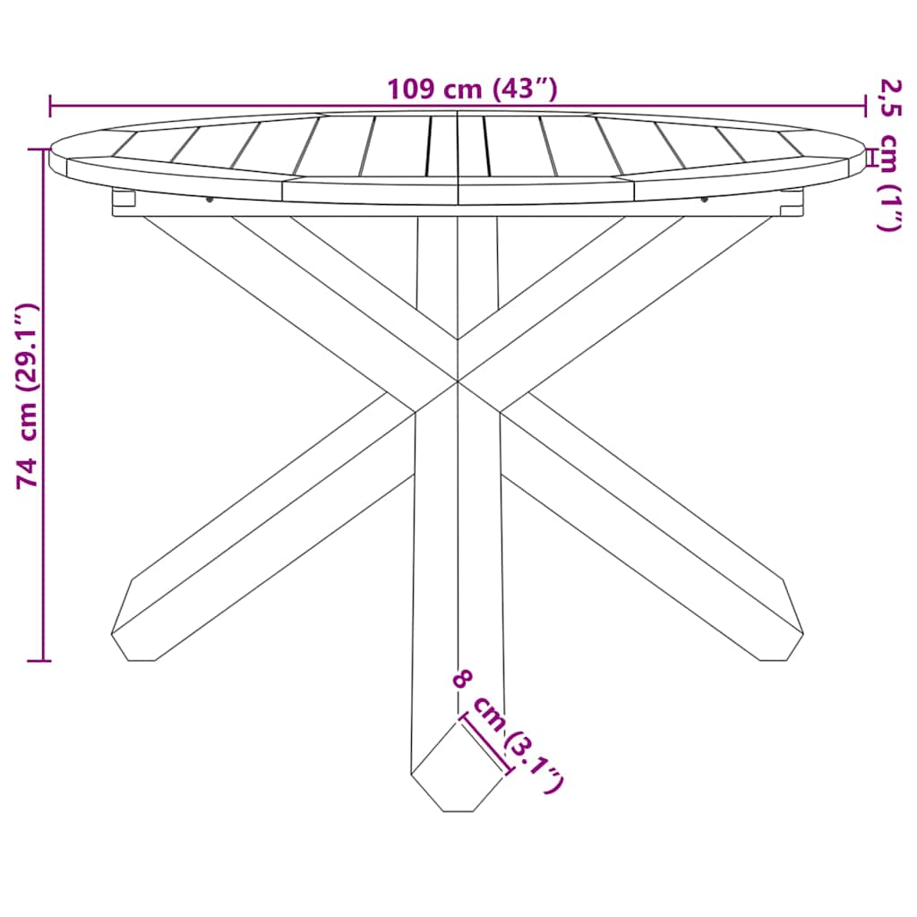 vidaXL Gartentisch Ø109x74 cm Massivholz Teak