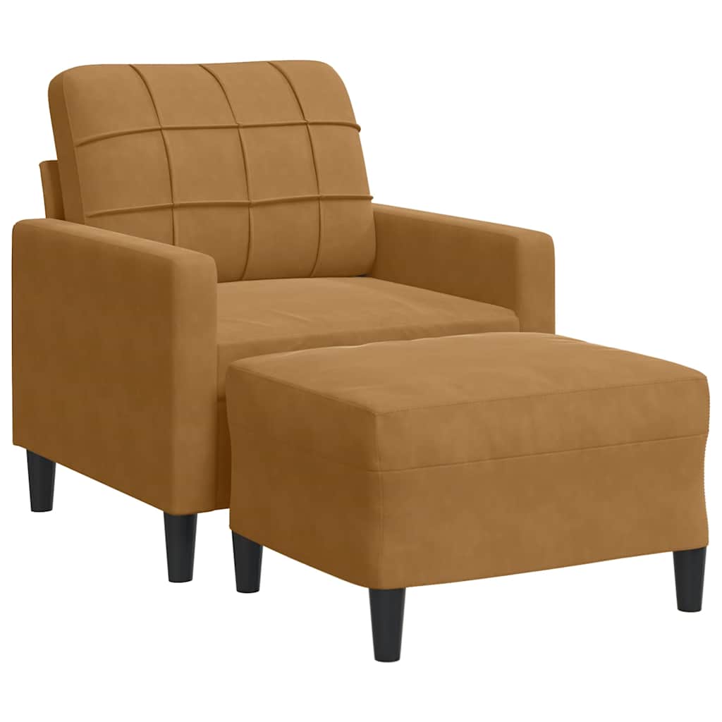 vidaXL Sessel mit Hocker Braun 60 cm Samt