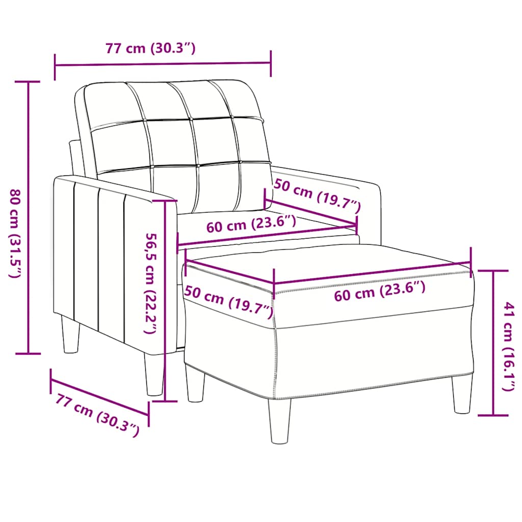 vidaXL Sessel mit Hocker Braun 60 cm Samt