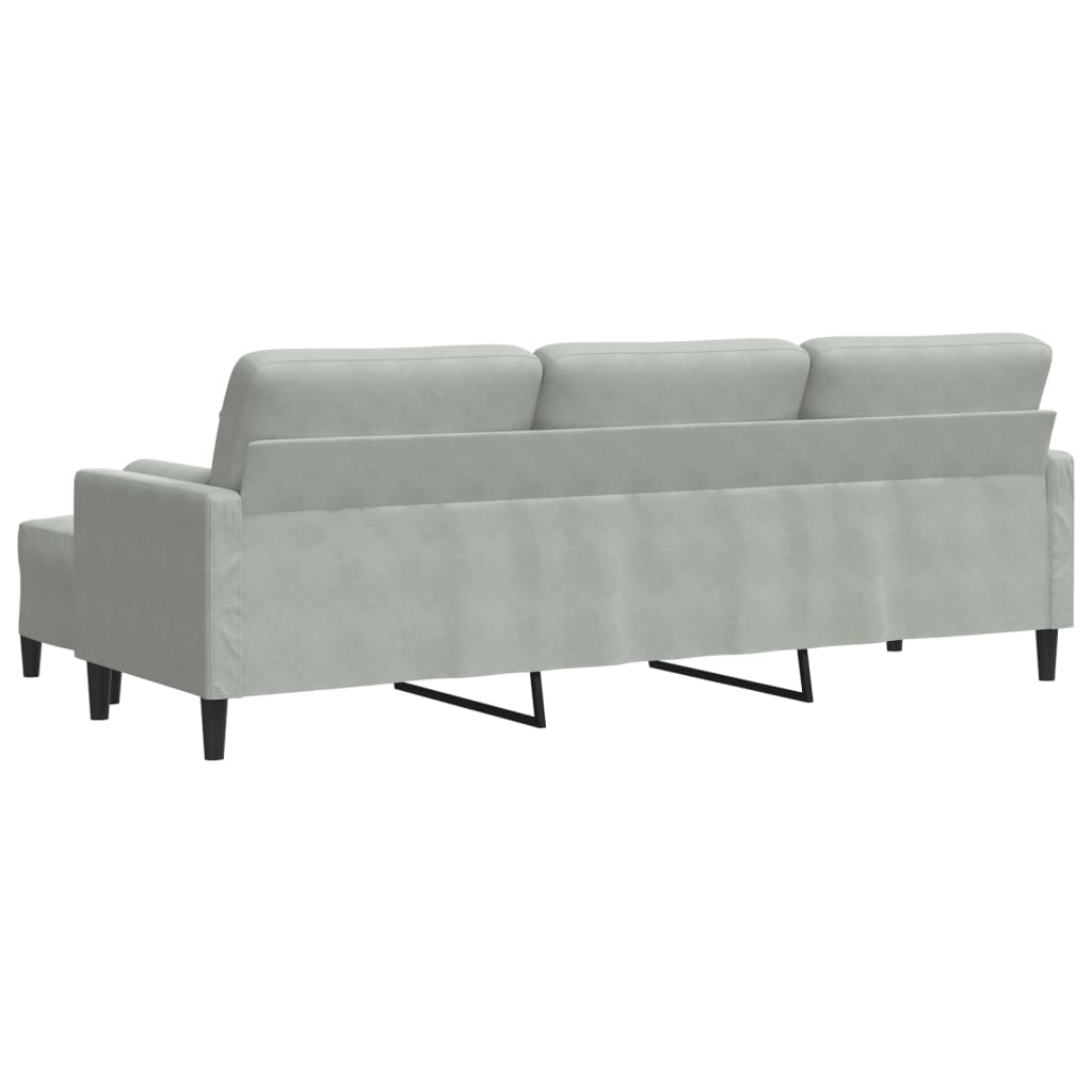 3-Sitzer-Sofa mit Hocker Hellgrau 210 cm Samt