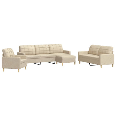 vidaXL 4-tlg. Sofagarnitur mit Fußhocker Creme Stoff