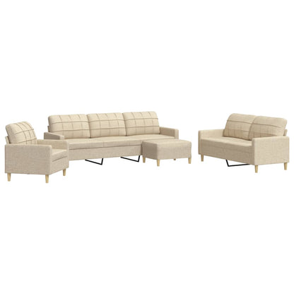vidaXL 4-tlg. Sofagarnitur mit Fußhocker Creme Stoff