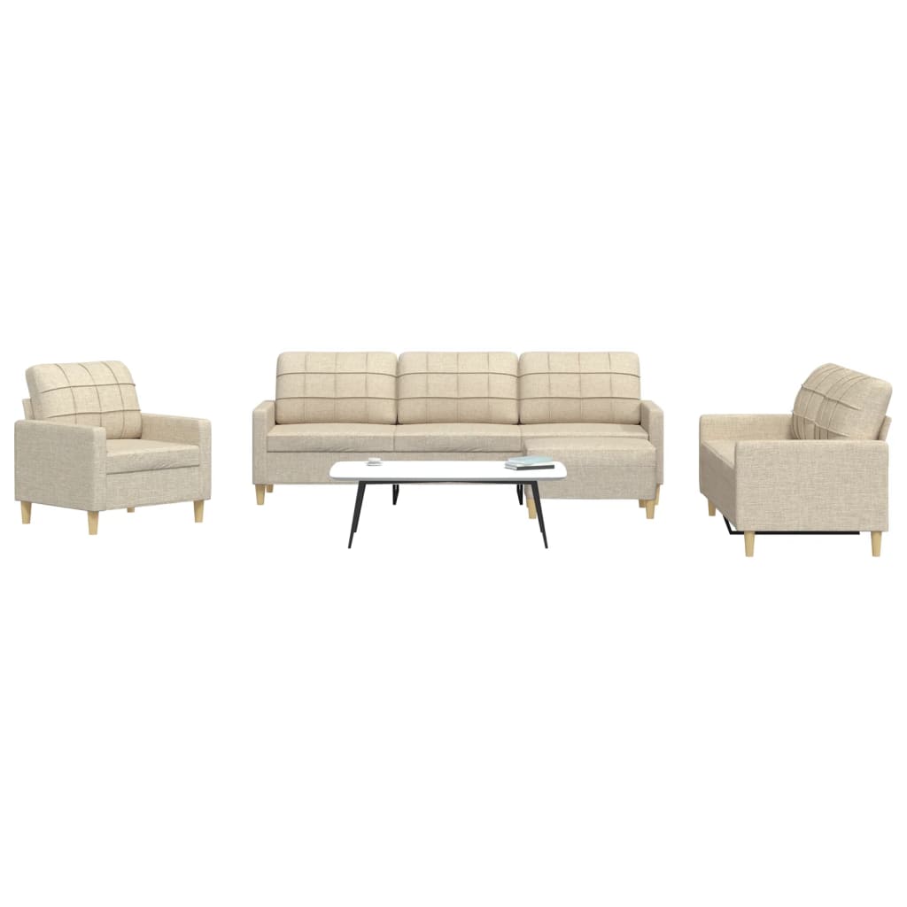 vidaXL 4-tlg. Sofagarnitur mit Fußhocker Creme Stoff