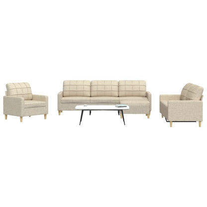 vidaXL 4-tlg. Sofagarnitur mit Fußhocker Creme Stoff