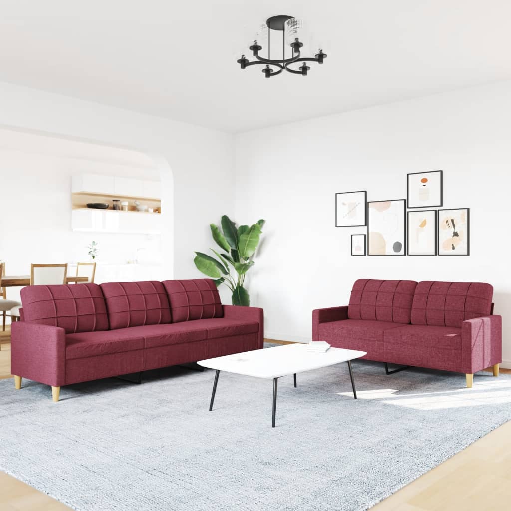 vidaXL 2-tlg. Sofagarnitur Weinrot Stoff