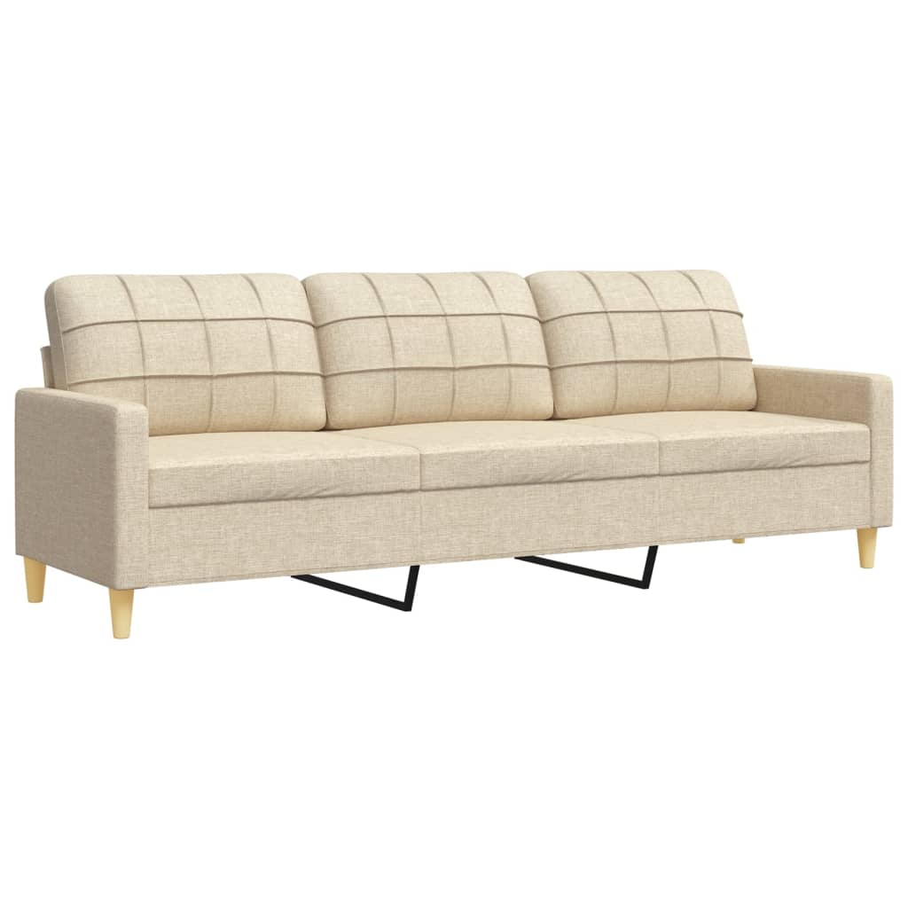 vidaXL 3-tlg. Sofagarnitur mit Fußhocker Creme Stoff