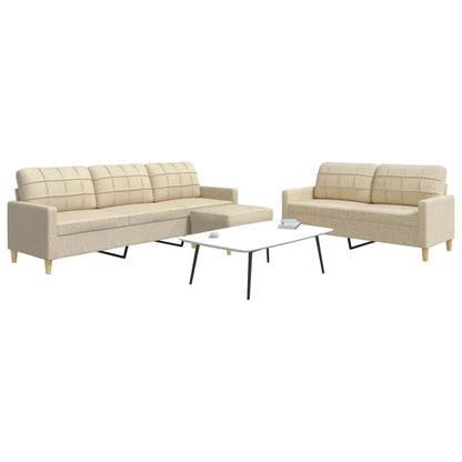 vidaXL 3-tlg. Sofagarnitur mit Fußhocker Creme Stoff