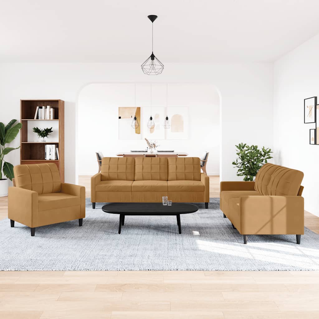 vidaXL 3-tlg. Sofagarnitur mit Kissen Braun Samt