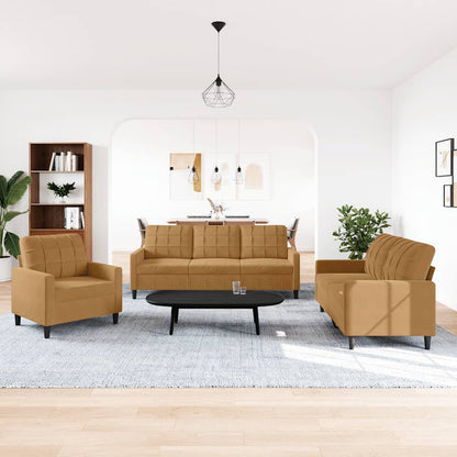 vidaXL 3-tlg. Sofagarnitur mit Kissen Braun Samt