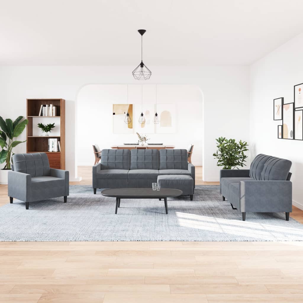 vidaXL 4-tlg. Sofagarnitur mit Kissen Dunkelgrau Samt