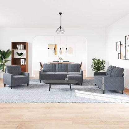 vidaXL 4-tlg. Sofagarnitur mit Kissen Dunkelgrau Samt