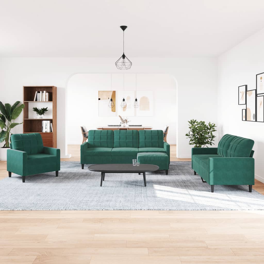vidaXL 4-tlg. Sofagarnitur mit Kissen Dunkelgrün Samt