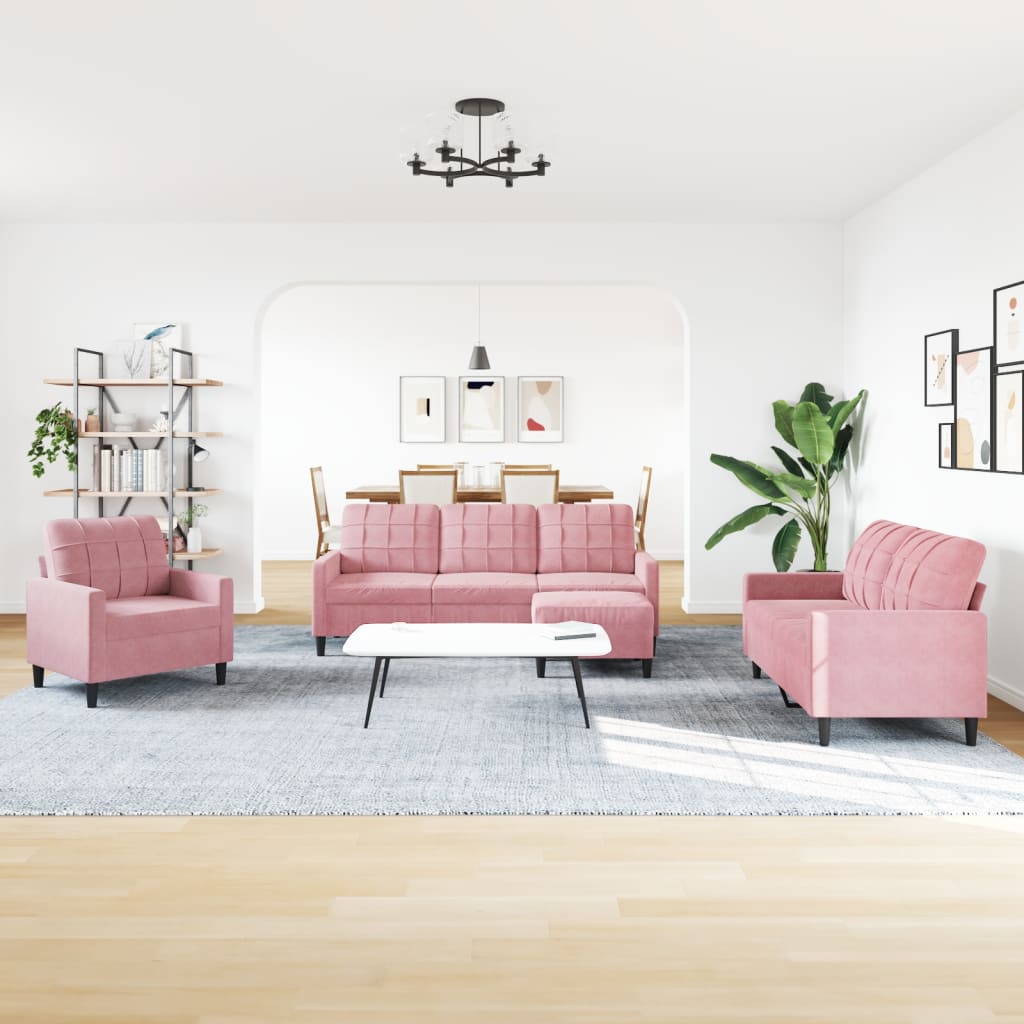 vidaXL 4-tlg. Sofagarnitur mit Kissen Rosa Samt