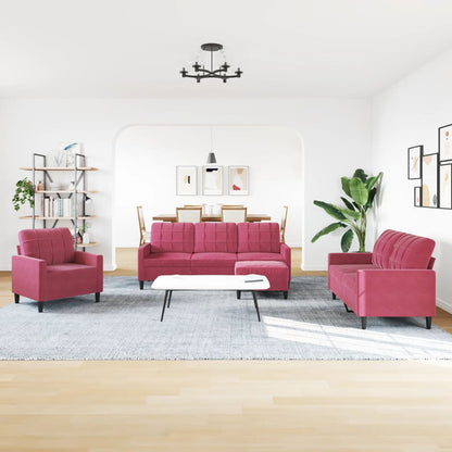 vidaXL 4-tlg. Sofagarnitur mit Kissen Weinrot Samt