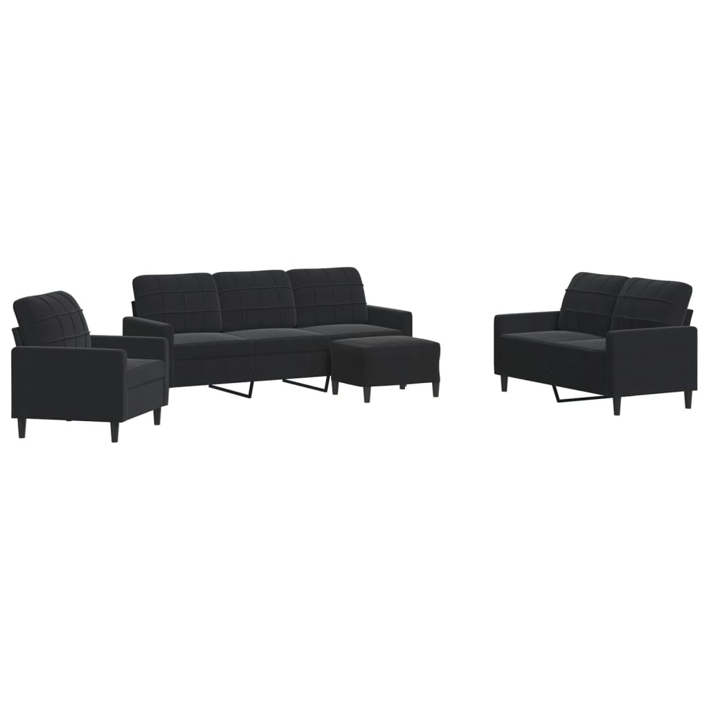 vidaXL 4-tlg. Sofagarnitur mit Kissen Schwarz Samt