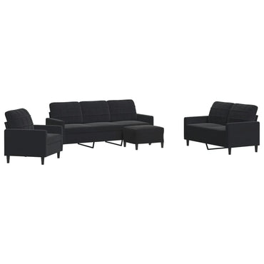 vidaXL 4-tlg. Sofagarnitur mit Kissen Schwarz Samt