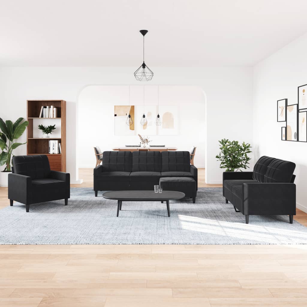 vidaXL 4-tlg. Sofagarnitur mit Kissen Schwarz Samt