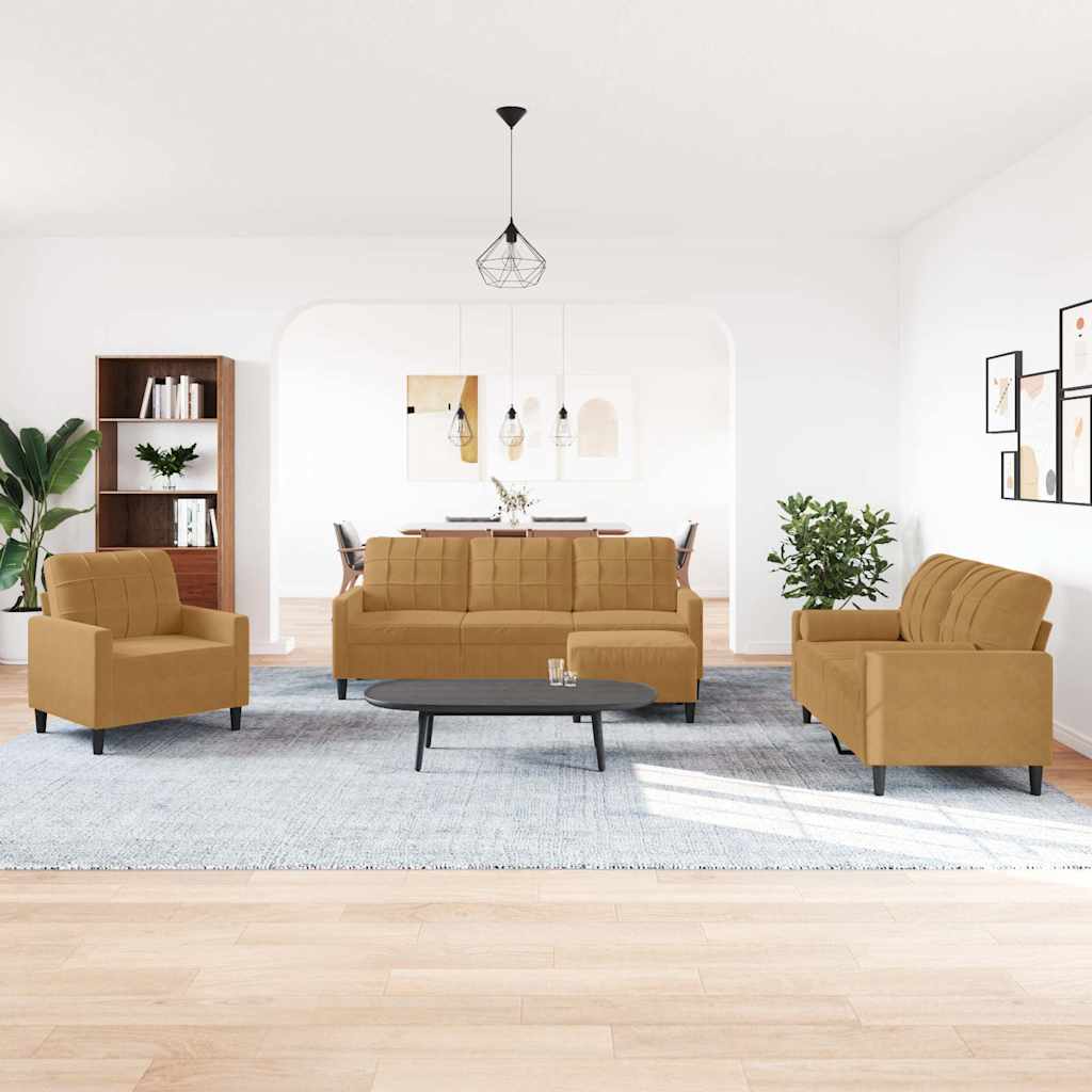 vidaXL 4-tlg. Sofagarnitur mit Kissen Braun Samt