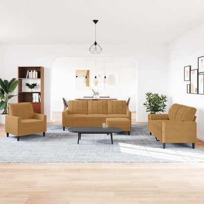 vidaXL 4-tlg. Sofagarnitur mit Kissen Braun Samt