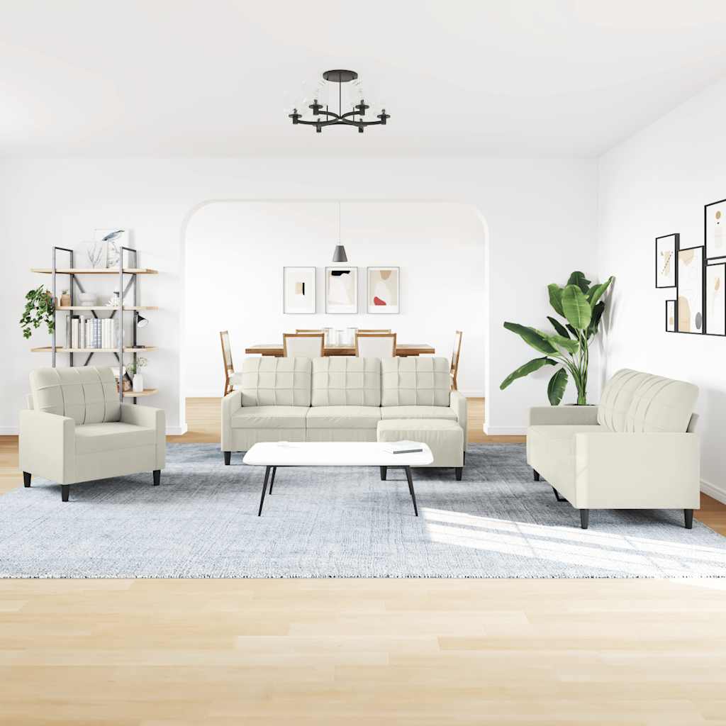 vidaXL 4-tlg. Sofagarnitur mit Kissen Creme Samt