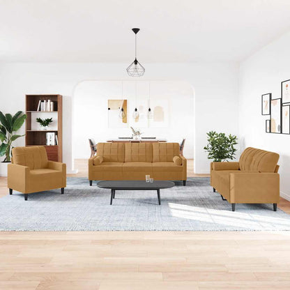 vidaXL 3-tlg. Sofagarnitur mit Kissen und Nackenrollen Braun Samt
