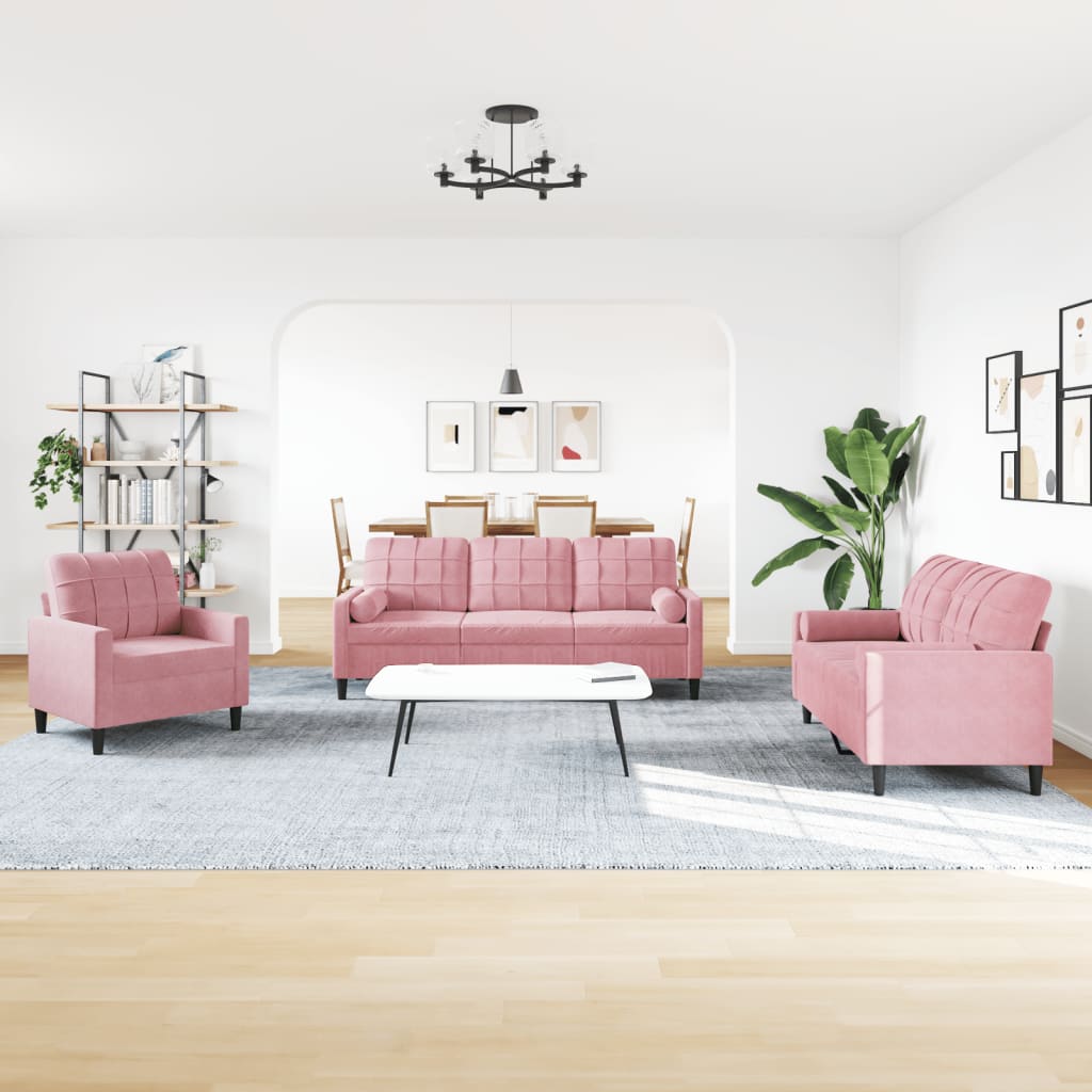 vidaXL 4-tlg. Sofagarnitur mit Kissen und Nackenrollen Rosa Samt