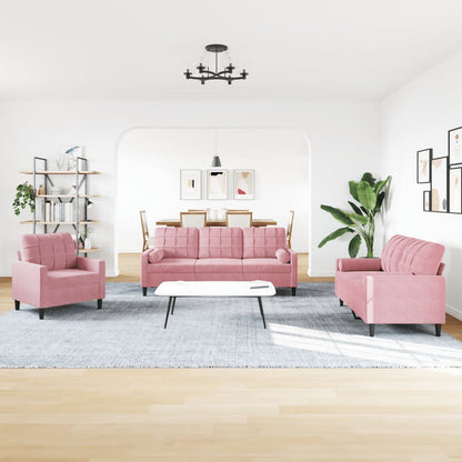vidaXL 4-tlg. Sofagarnitur mit Kissen und Nackenrollen Rosa Samt