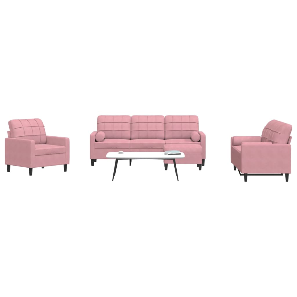 vidaXL 4-tlg. Sofagarnitur mit Kissen und Nackenrollen Rosa Samt