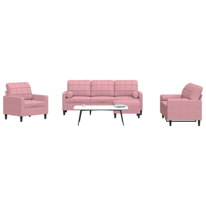 vidaXL 4-tlg. Sofagarnitur mit Kissen und Nackenrollen Rosa Samt