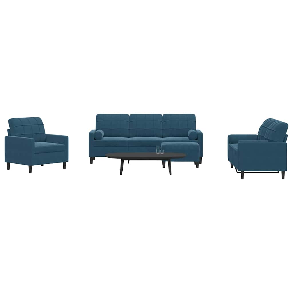 vidaXL Ensemble de canapés 4 pcs avec coussins et traversins velours bleu