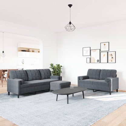 vidaXL 3-tlg. Sofagarnitur mit Kissen Dunkelgrau Samt