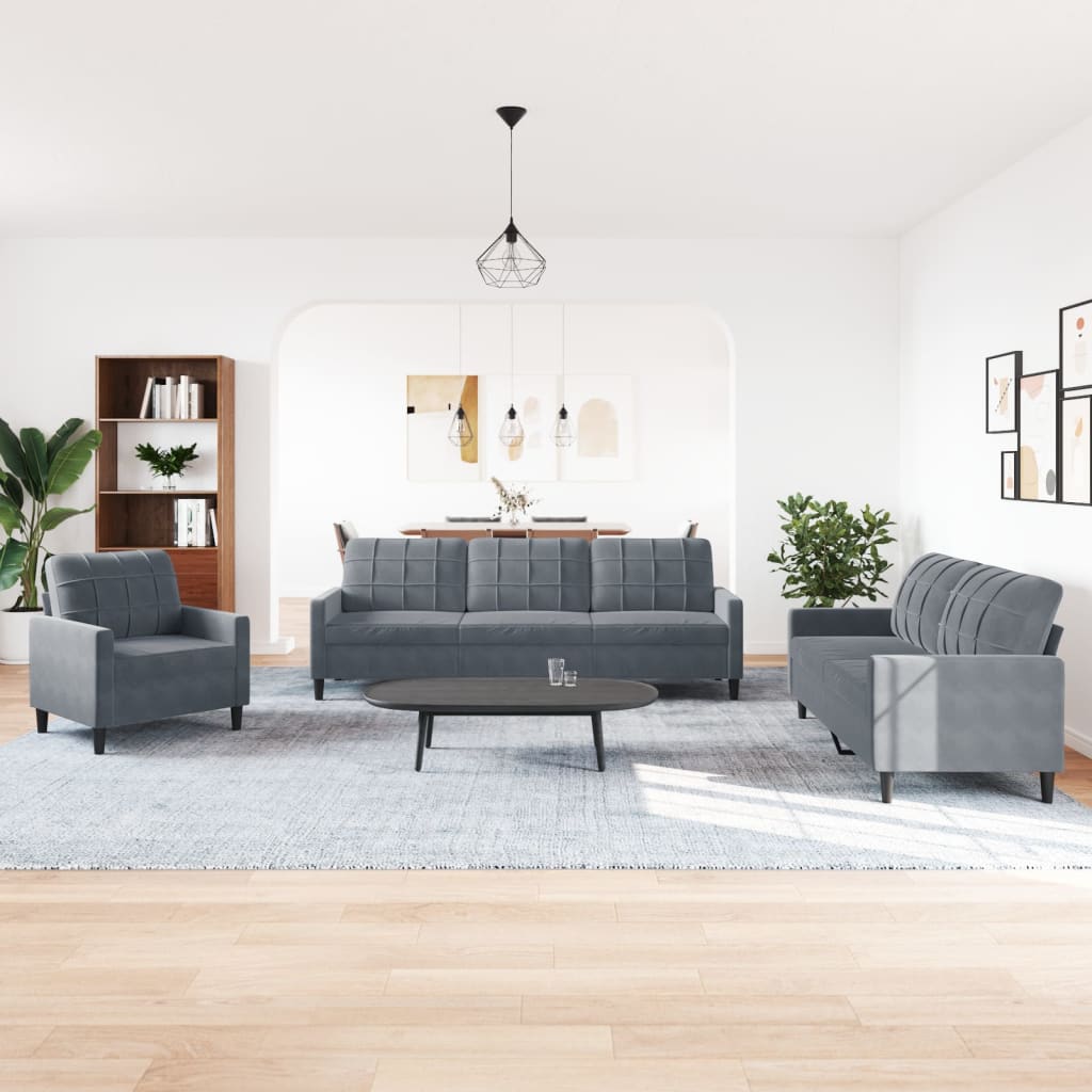 vidaXL 4-tlg. Sofagarnitur mit Kissen Dunkelgrau Samt