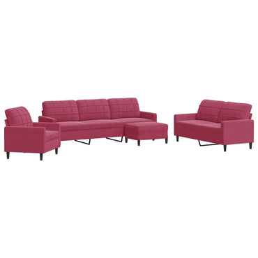 vidaXL 4-tlg. Sofagarnitur mit Kissen Weinrot Samt