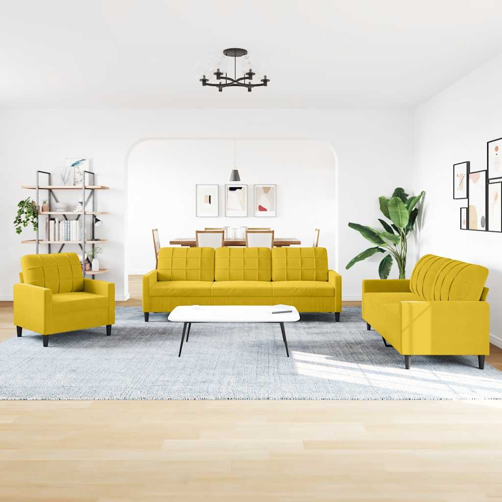 vidaXL 4-tlg. Sofagarnitur mit Kissen Gelb Samt