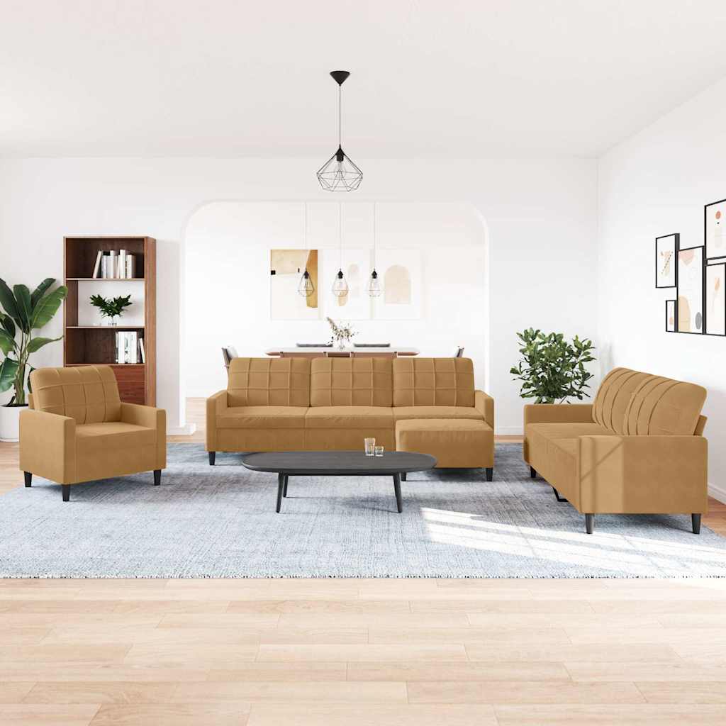 vidaXL 4-tlg. Sofagarnitur mit Kissen Braun Samt