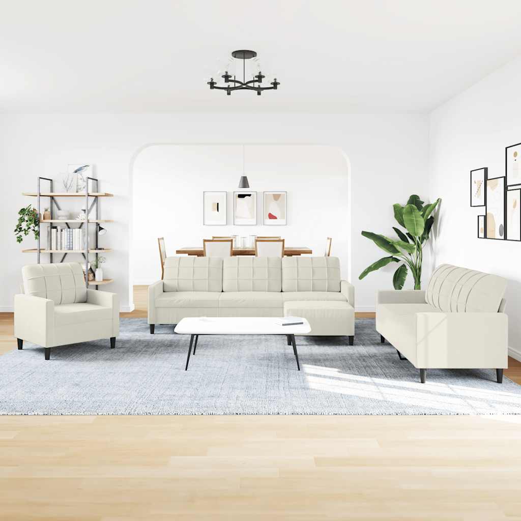 vidaXL 4-tlg. Sofagarnitur mit Kissen Creme Samt