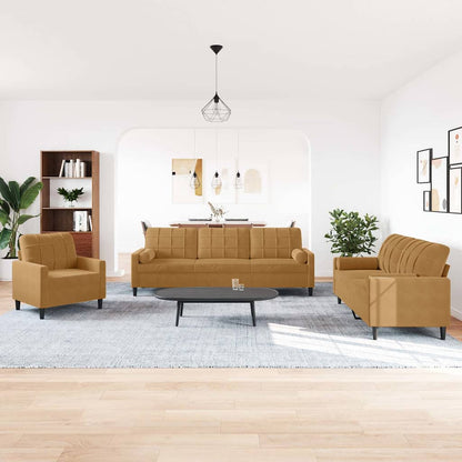 vidaXL 3-tlg. Sofagarnitur mit Kissen und Nackenrollen Braun Samt