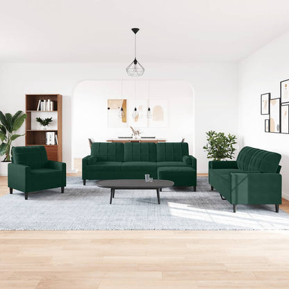 vidaXL 4-tlg. Sofagarnitur mit Kissen und Nackenrollen Dunkelgrün Samt
